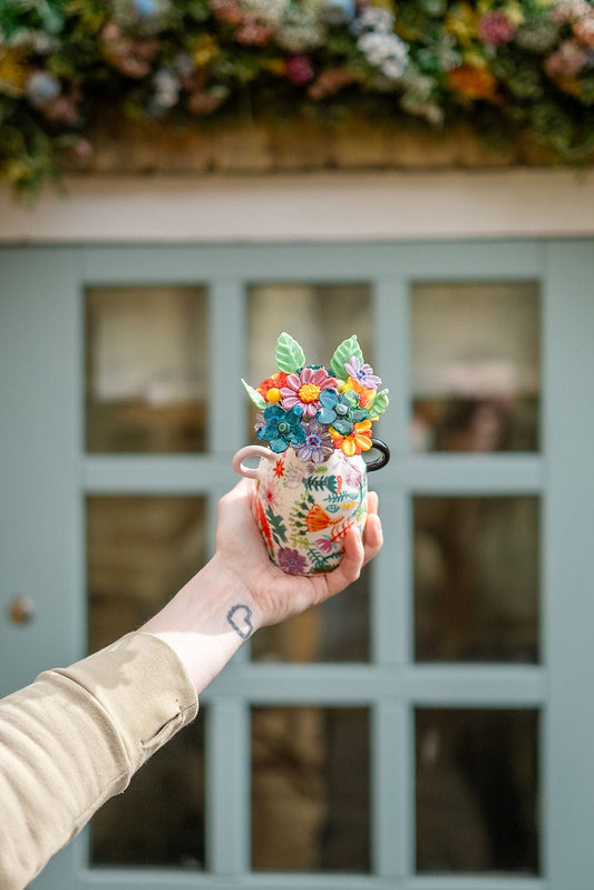 theglassflorist Burst of Blooms in Ceramic Amphora Vase