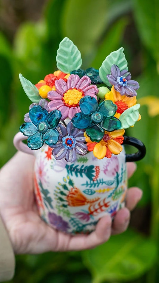 theglassflorist Burst of Blooms in Ceramic Amphora Vase