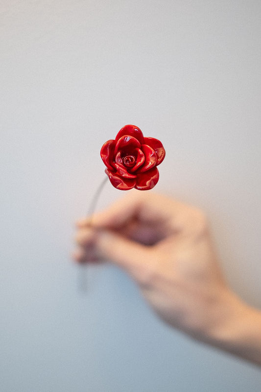 theglassflorist Glass Flower A single Red Rose Glass Flower Stem