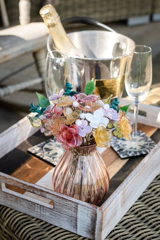 theglassflorist Pink Wedding Premium Glass Flower Bouquet
