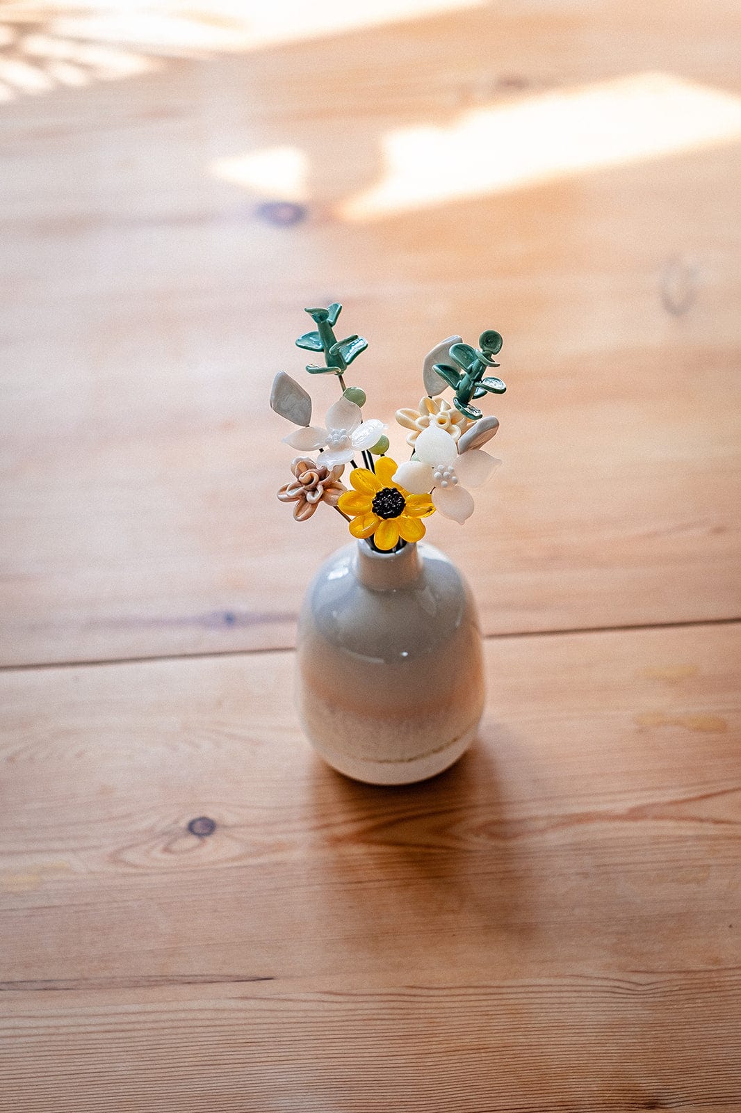 theglassflorist Eucalyptus and Sunflowers Glass Flower Bouquet