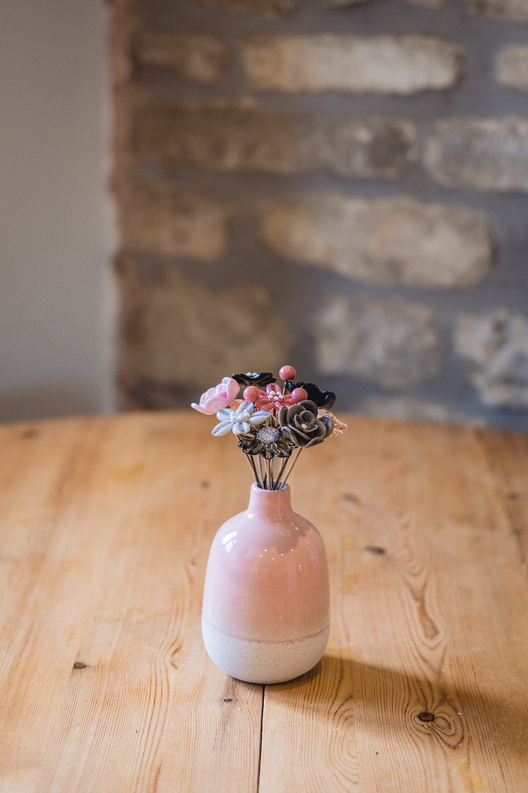 theglassflorist Pink and Black Glitter Glass Flower Bouquet