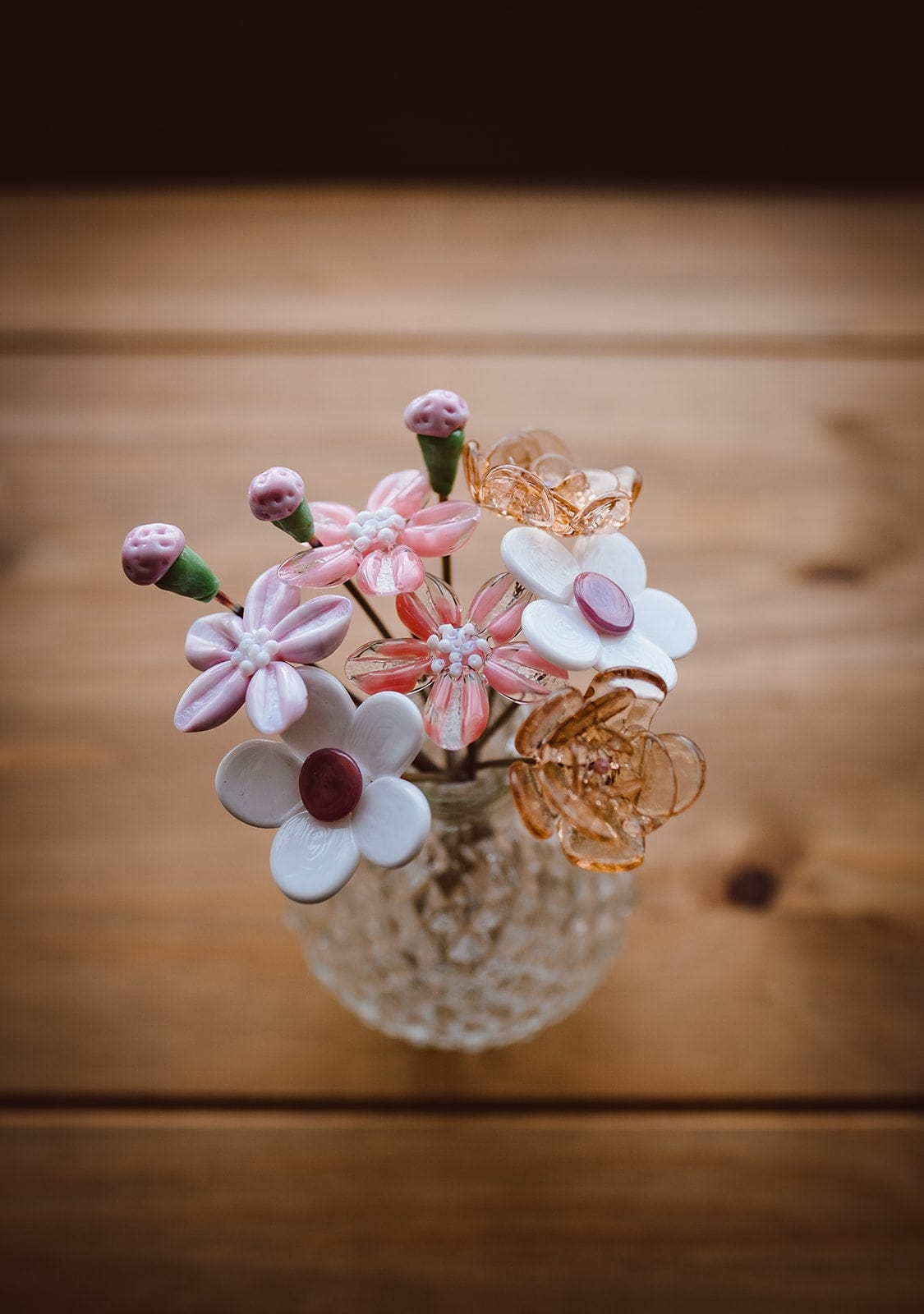 theglassflorist Pink Valentine Glass Flower Bouquet