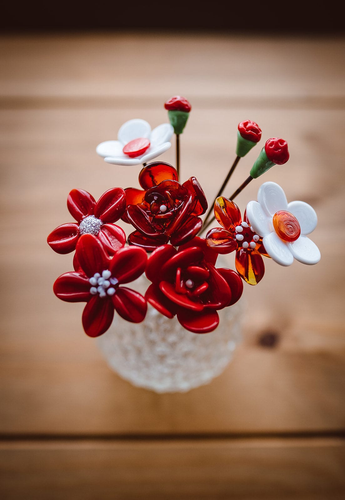 theglassflorist Red Valentines Glass Flower Bouquet