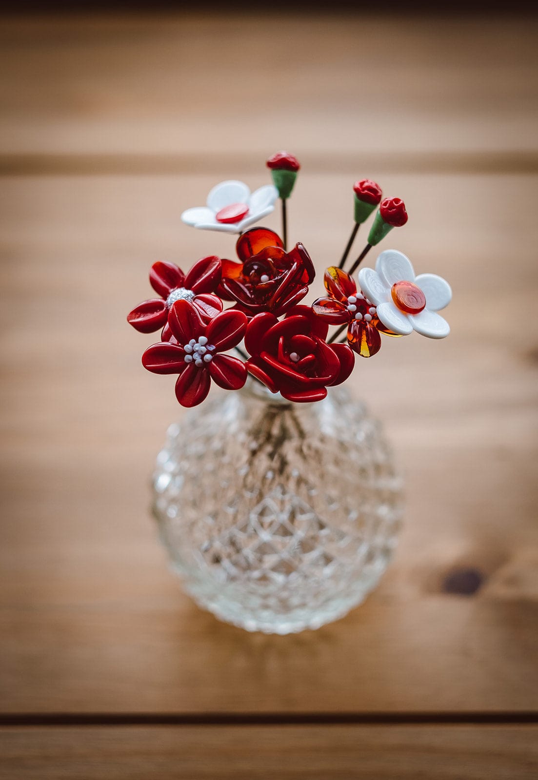 theglassflorist Red Valentines Glass Flower Bouquet