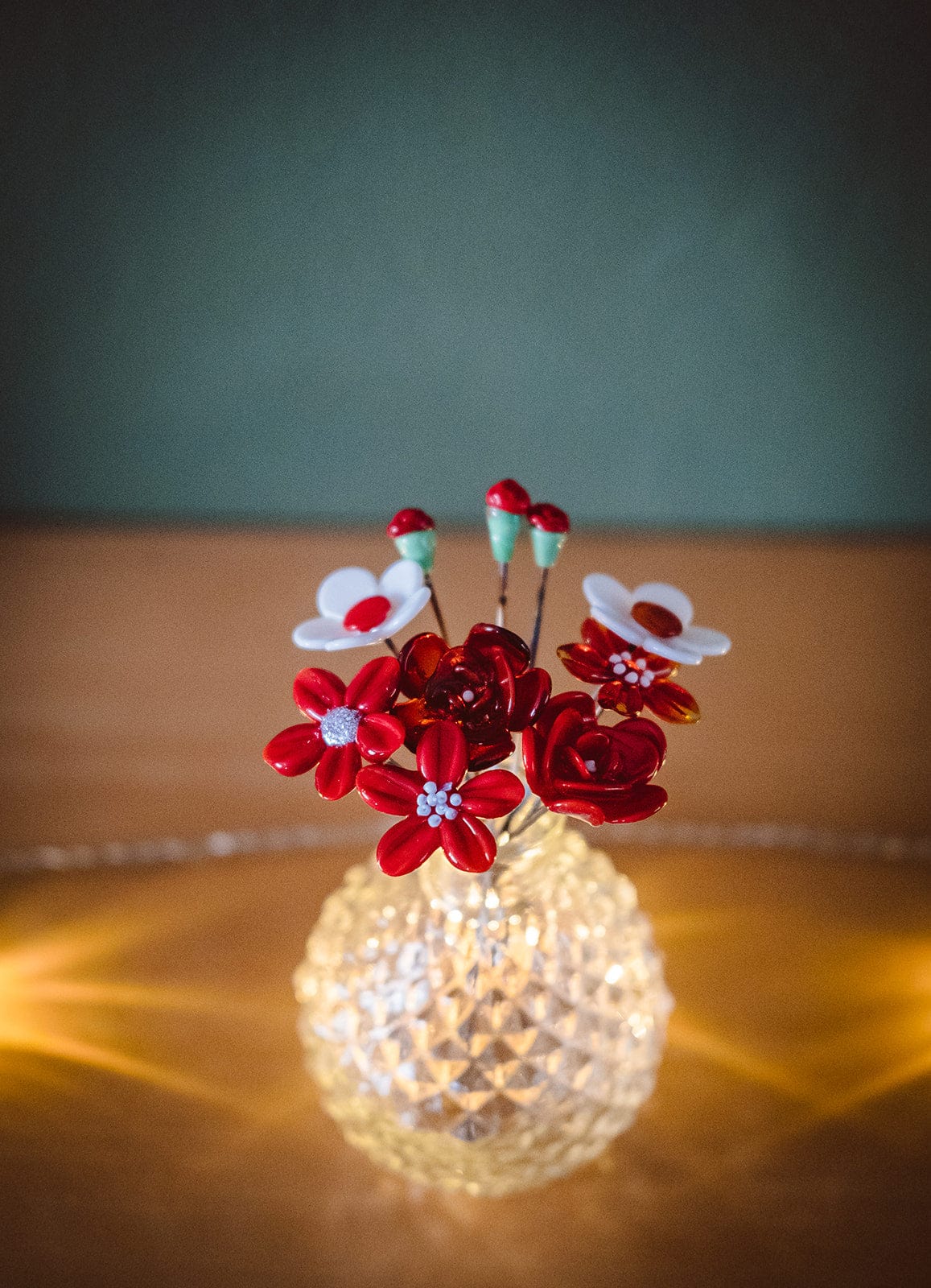 theglassflorist Red Valentines Glass Flower Bouquet