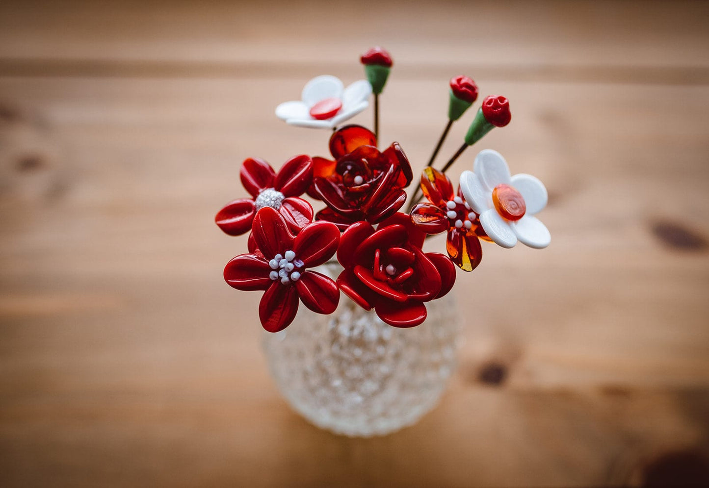 theglassflorist Red Valentines Glass Flower Bouquet