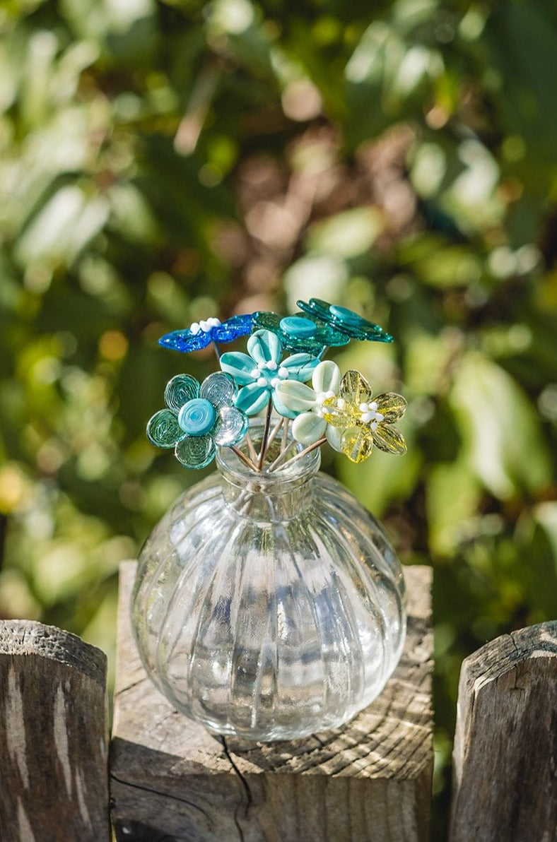 theglassflorist Teal and Turquoise Glass Flower Bouquet